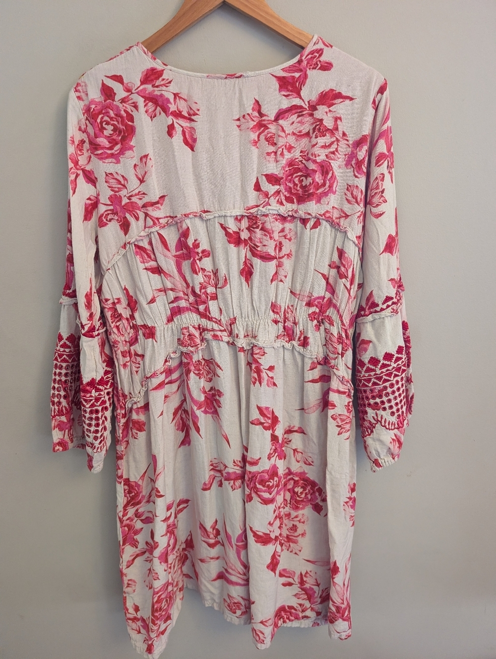 Vineet Dahl Anthropologie Pink Toile Linen Embroidered Dress Size L - Picture 7 of 8